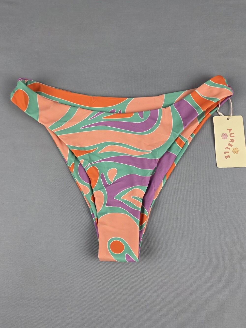 Cheeky Bikini Bottom High Cut Colorful Hippie Festival Swim Pool Bathing Suit M